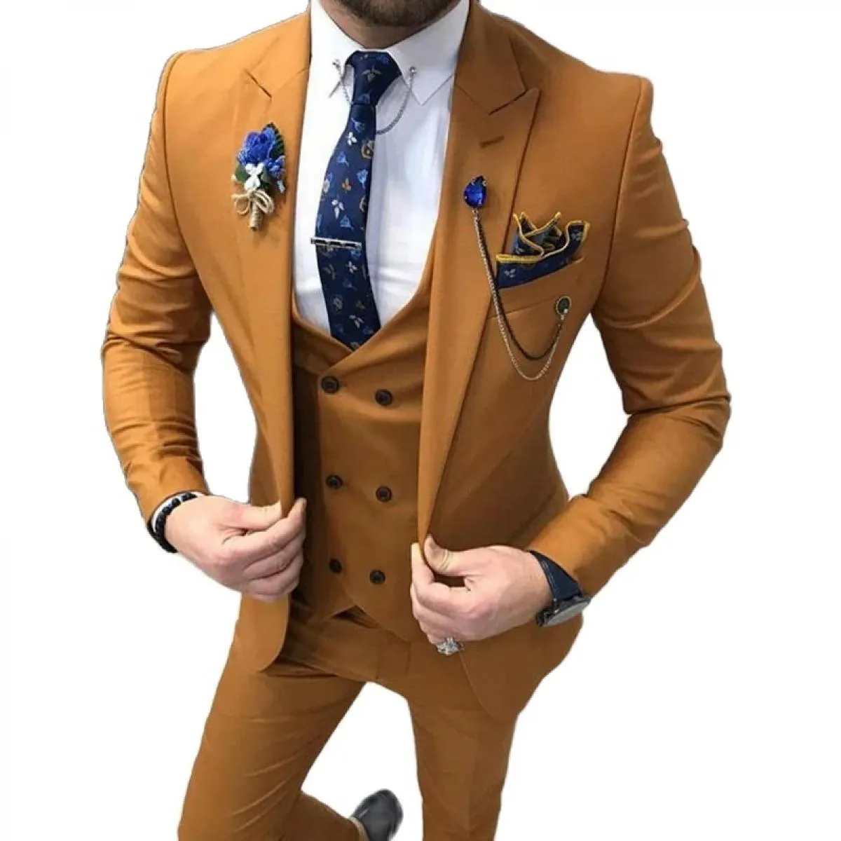 Abiti da uomo slim fit a 3 pezzi stile casual marrone moda maschile smoking da sposa per groomsmen giacca da pranzo con pantalon