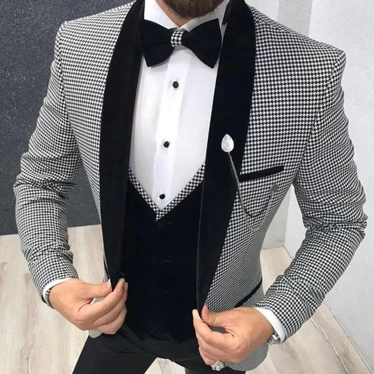 Abito da uomo pied de poule a 3 pezzi slim fit per la cena ballo di fine anno su misura sposo smoking da sposa migliore giacca d