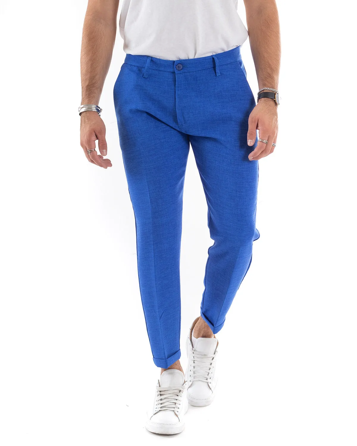 Abito Uomo Doppiopetto Vestito Viscosa Completo Giacca Pantaloni Blu Royal Melangiato Elegante Cerimonia GIOSAL-OU2203A