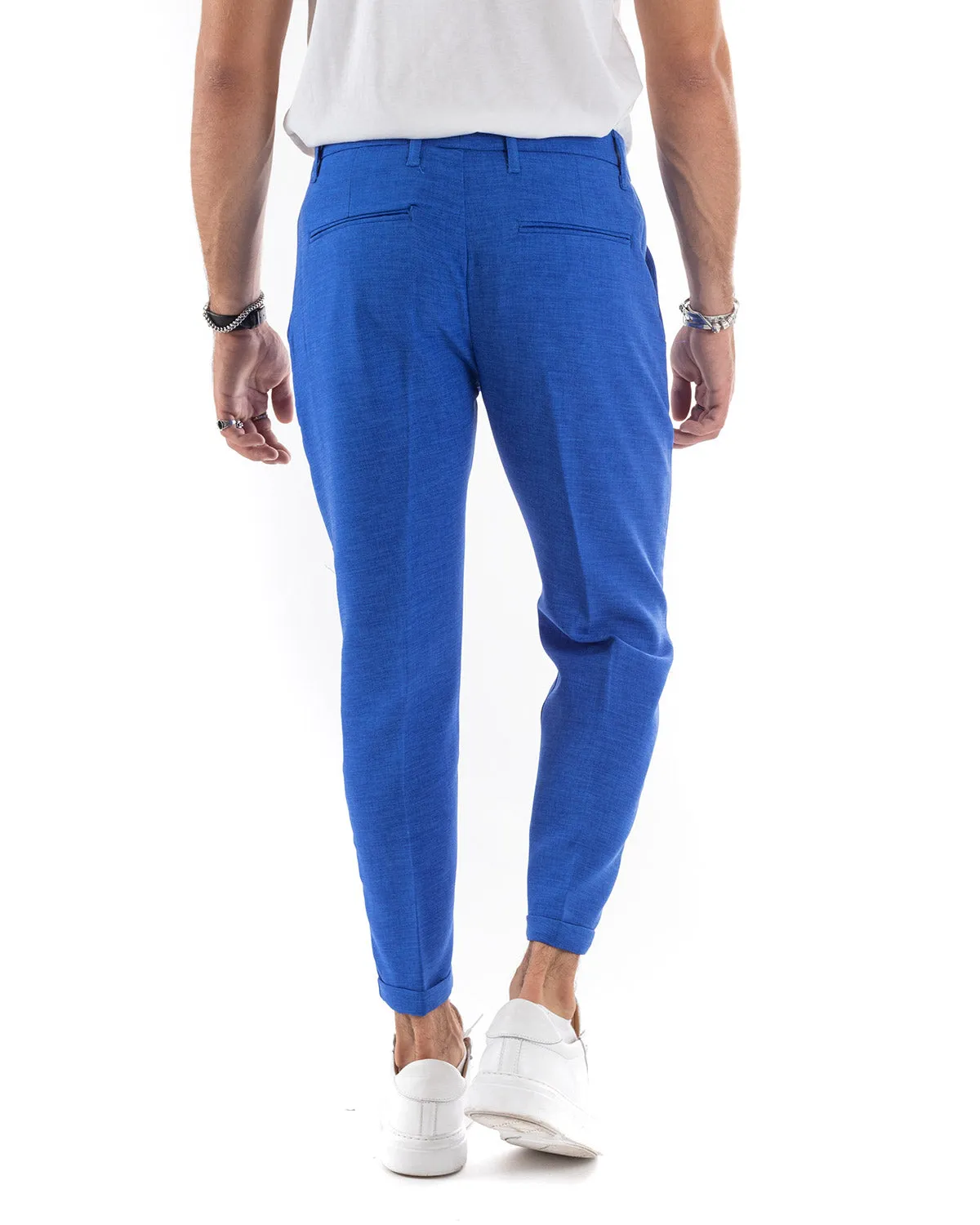 Abito Uomo Doppiopetto Vestito Viscosa Completo Giacca Pantaloni Blu Royal Melangiato Elegante Cerimonia GIOSAL-OU2203A