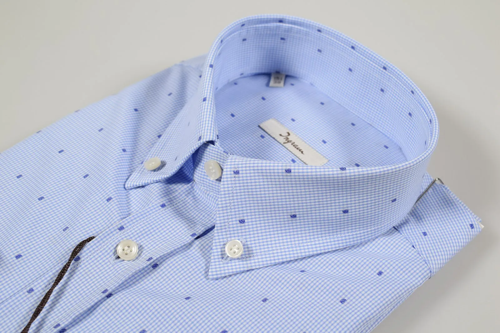 Camicia ingram a quadretti button down micro disegno fil coupè