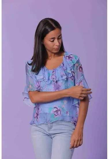 Camicia seta donna mimi muà manica corta con volan art. ARAG-1479