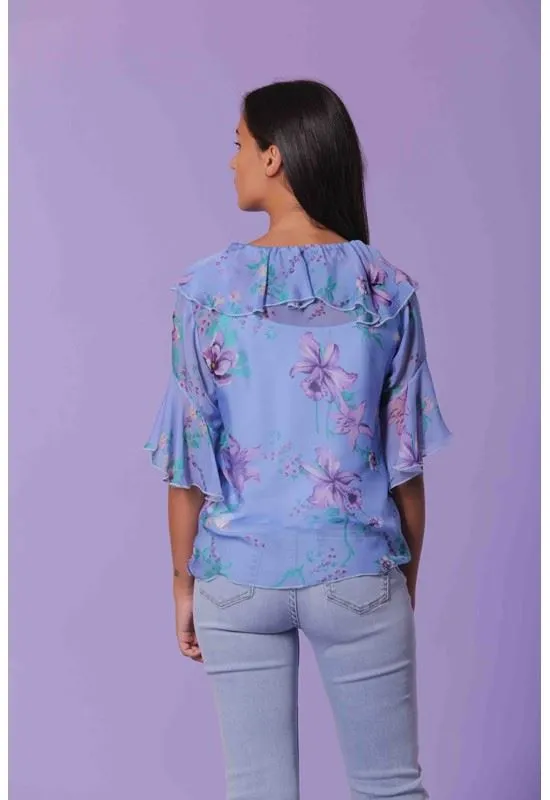 Camicia seta donna mimi muà manica corta con volan art. ARAG-1479