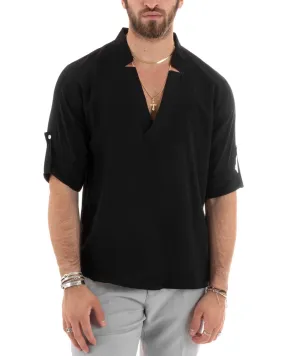 Camicia Uomo Collo V Manica Lunga Viscosa Morbida Leggera Nero GIOSAL-C2694A