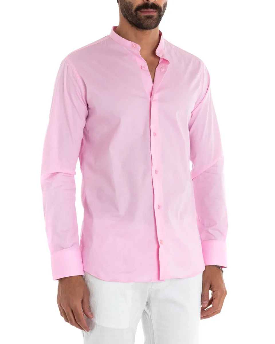 Camicia Uomo Sartoriale Collo Coreano Manica Lunga Basic Cotone Morbido Rosa Regular Fit GIOSAL-C2371A