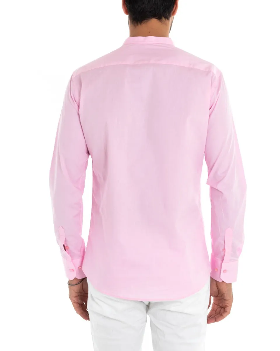 Camicia Uomo Sartoriale Collo Coreano Manica Lunga Basic Cotone Morbido Rosa Regular Fit GIOSAL-C2371A