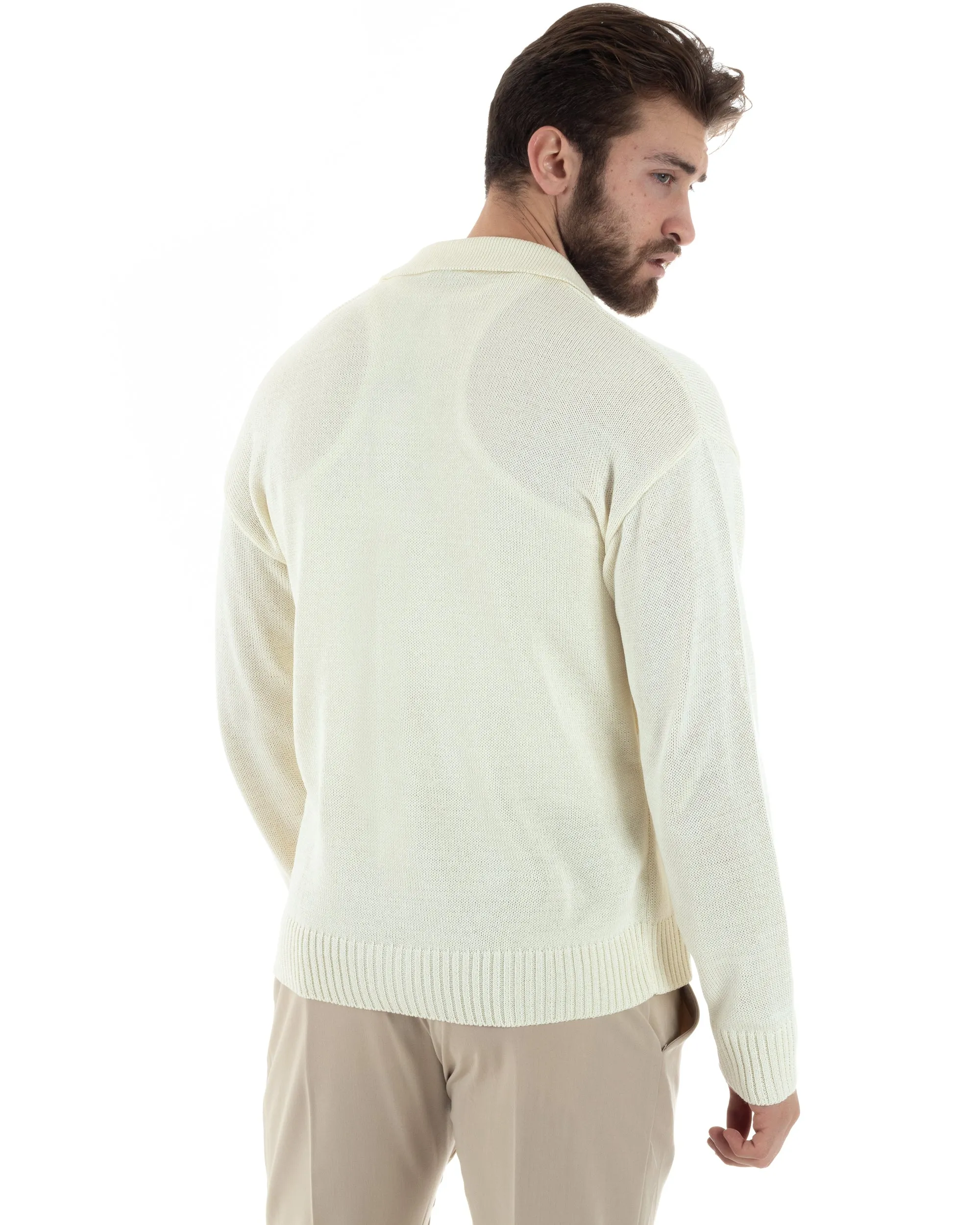 Cardigan Uomo Con Colletto Maglioncino Polo Maglia Giacca Con Bottoni Panna Casual GIOSAL-M2804A