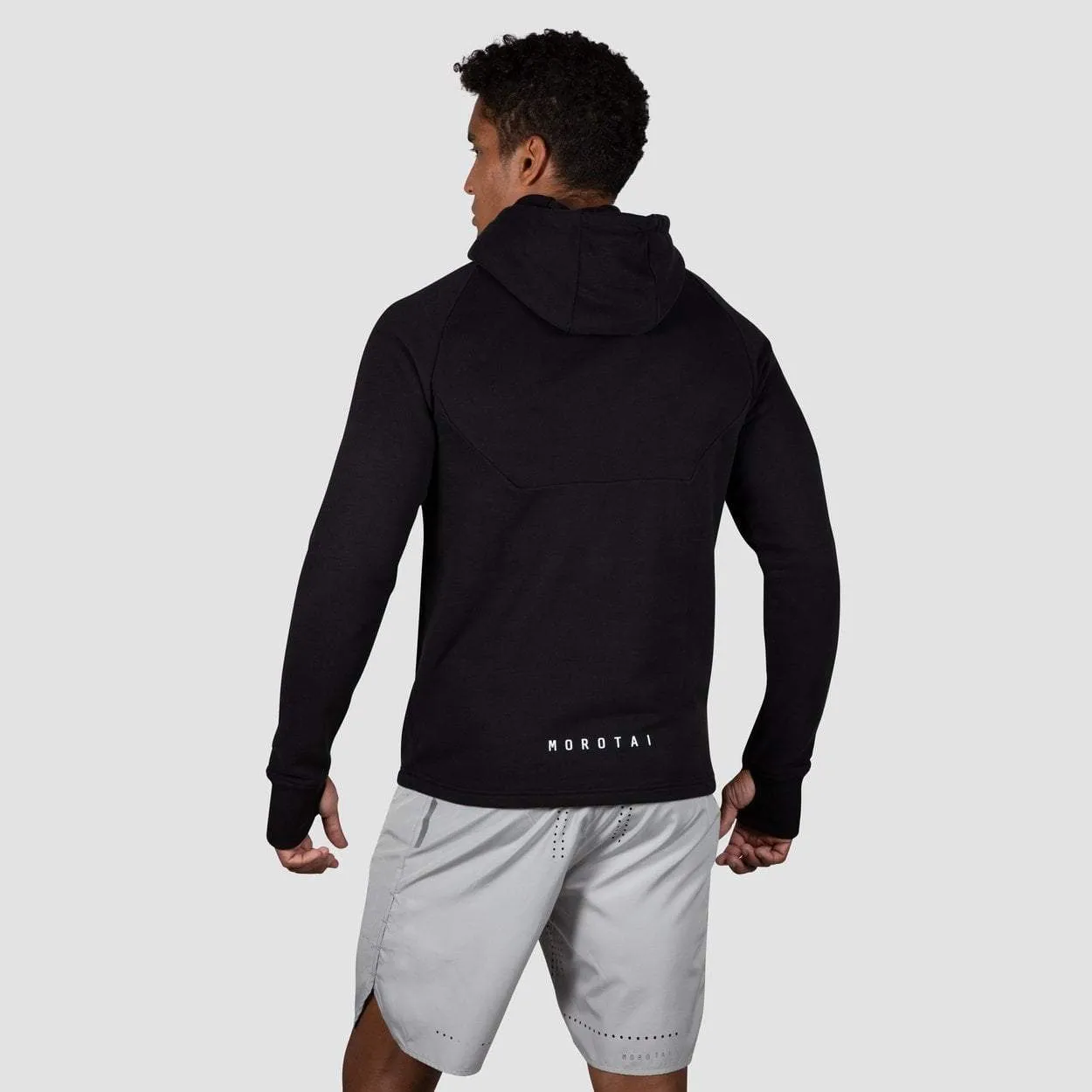 Felpa uomo nera in cotone con cappuccio Neotech Zip Hoodie e polsini elasticizzati con passapollici Morotai