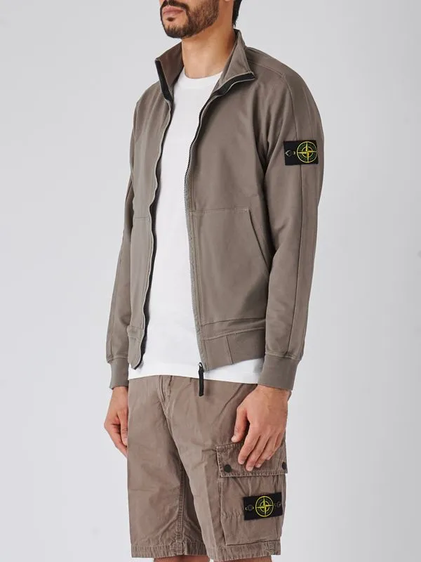 Felpa uomo Stone Island full zip in cotone stretch Grigio