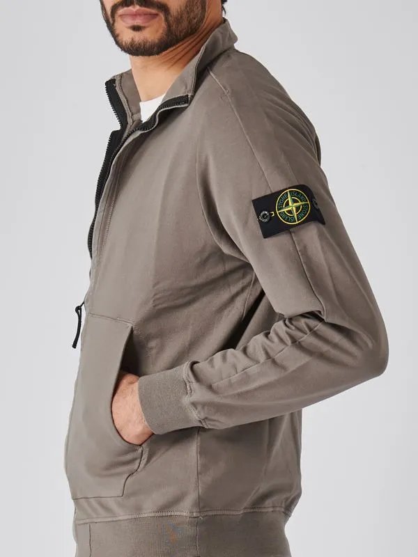 Felpa uomo Stone Island full zip in cotone stretch Grigio