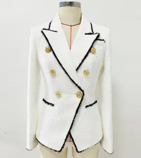 Giacca Blazer Woolen White 2022 New Black Frange Oro Doppiopetto Bottone Fibbia in metallo Slim Business Wear Suit Jacke