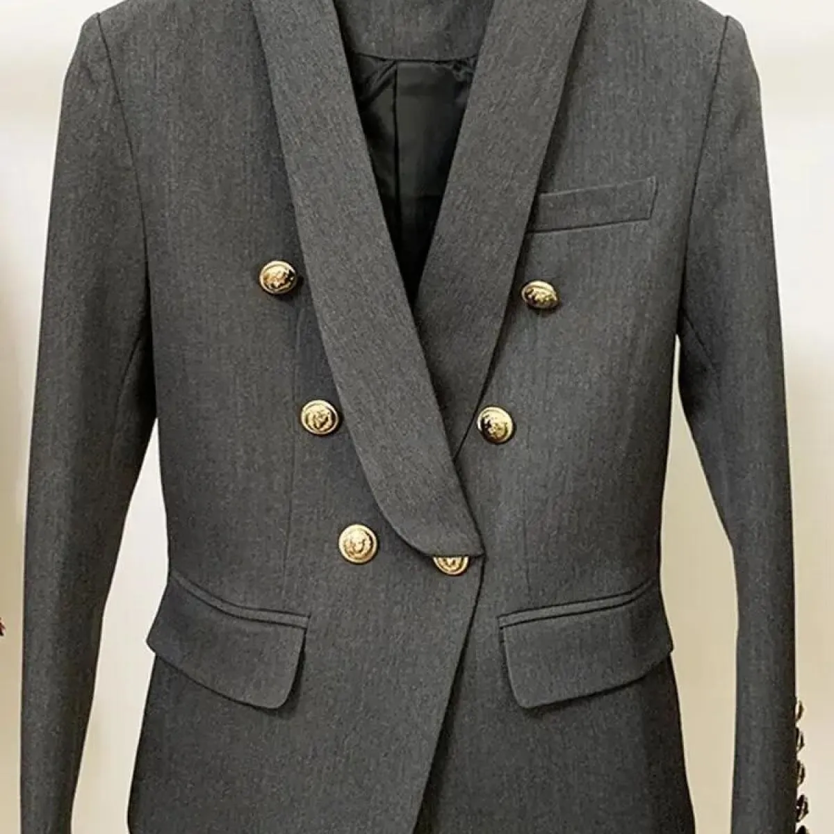 High Street 2023 Giacca blazer di design più recente da donna Vestibilità slim Doppio petto Bottoni in metallo con leone Collo a