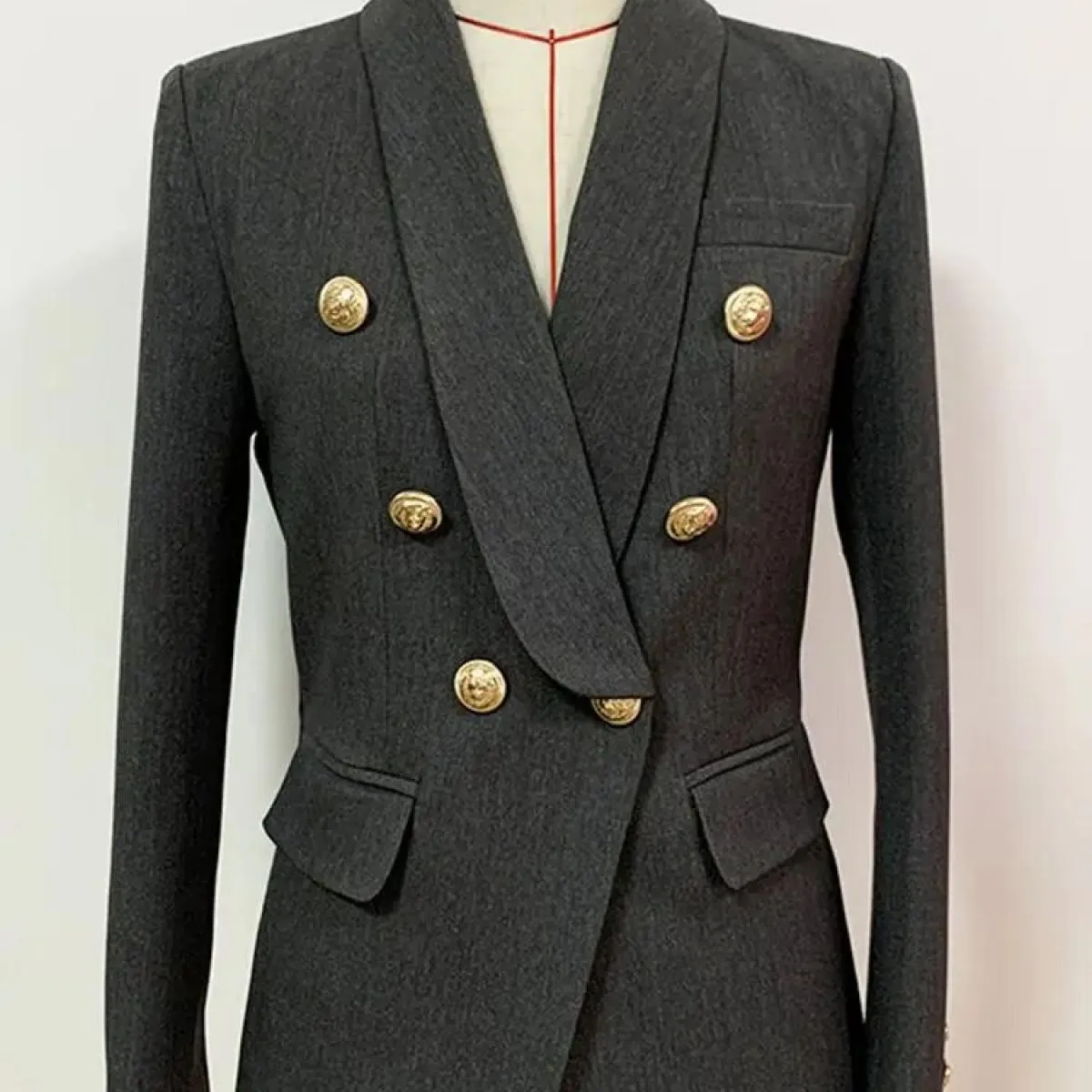 High Street 2023 Giacca blazer di design più recente da donna Vestibilità slim Doppio petto Bottoni in metallo con leone Collo a