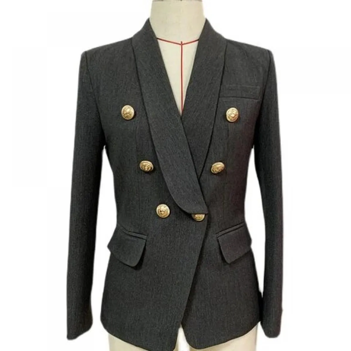 High Street 2023 Giacca blazer di design più recente da donna Vestibilità slim Doppio petto Bottoni in metallo con leone Collo a