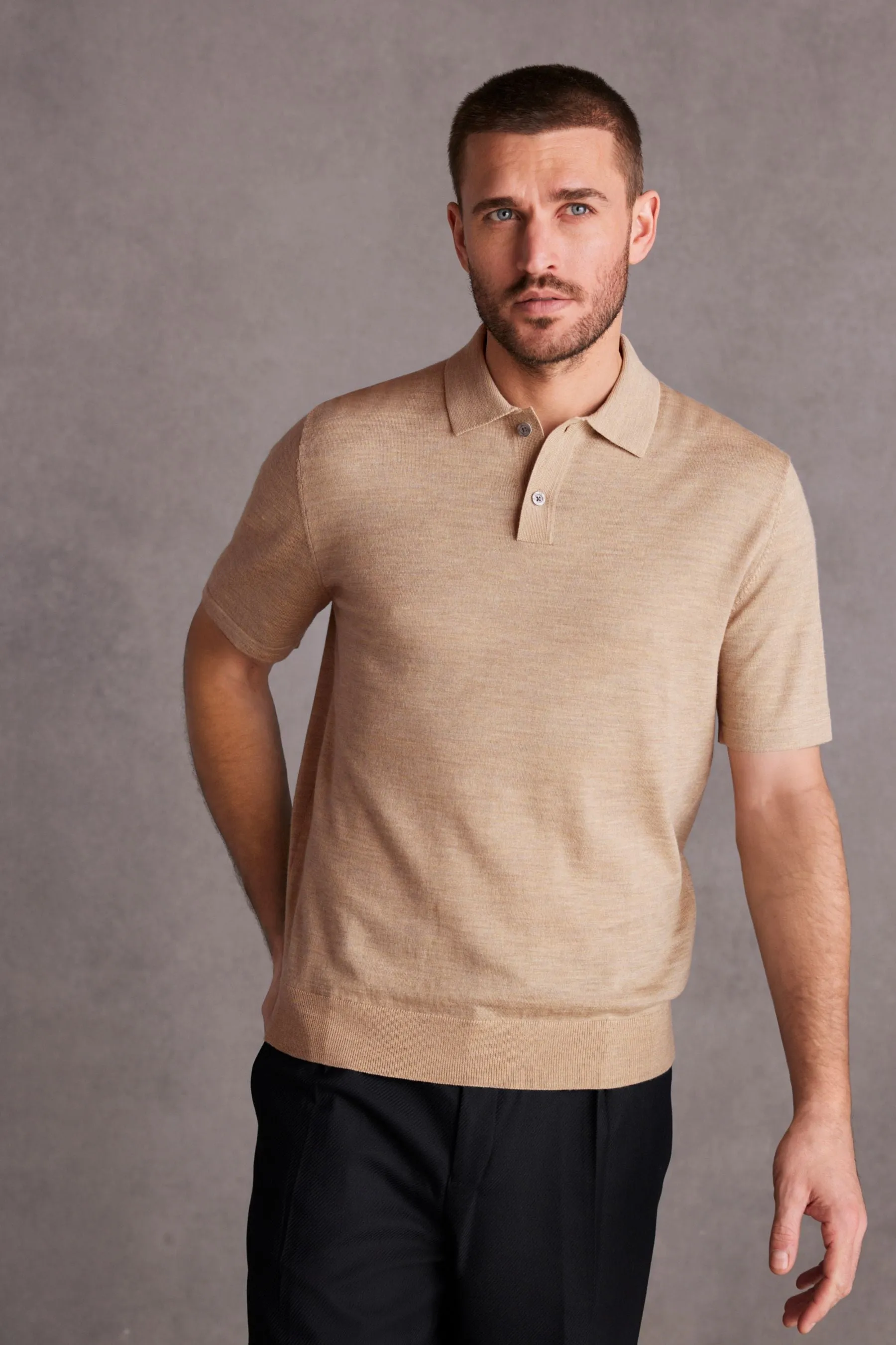 Maglia in lana merino di prima qualità regular - Polo vestibilità attillata