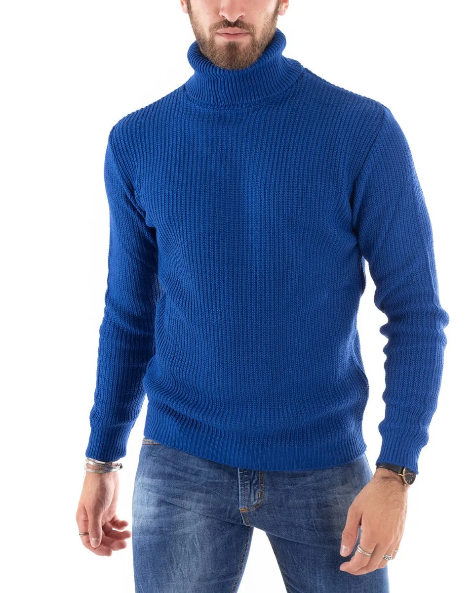 Maglioncino Uomo Collo Alto Tinta Unita Blu Royal Maglia Inglese Dolcevita Basic GIOSAL-M2343A