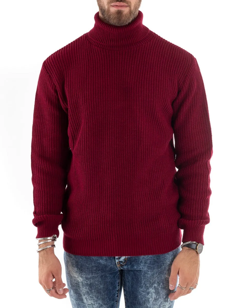 Maglioncino Uomo Collo Alto Tinta Unita Bordeaux Maglia Inglese Dolcevita Basic GIOSAL-M2357A