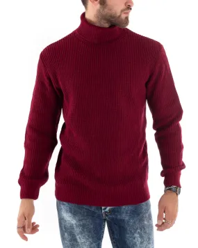 Maglioncino Uomo Collo Alto Tinta Unita Bordeaux Maglia Inglese Dolcevita Basic GIOSAL-M2357A