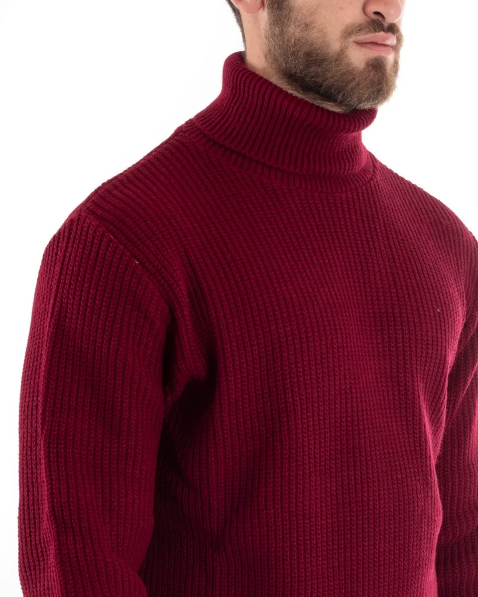 Maglioncino Uomo Collo Alto Tinta Unita Bordeaux Maglia Inglese Dolcevita Basic GIOSAL-M2357A