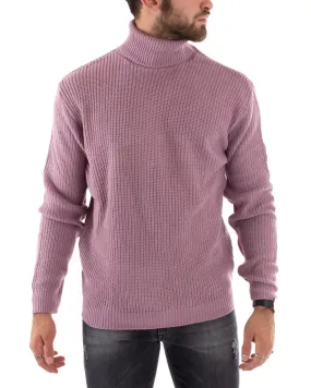 Maglioncino Uomo Collo Alto Tinta Unita Glicine Maglia Inglese Dolcevita Basic GIOSAL-M2342A