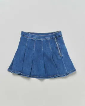 Mini gonna in denim di cotone a lavaggio medio con pinces 10-14 anni