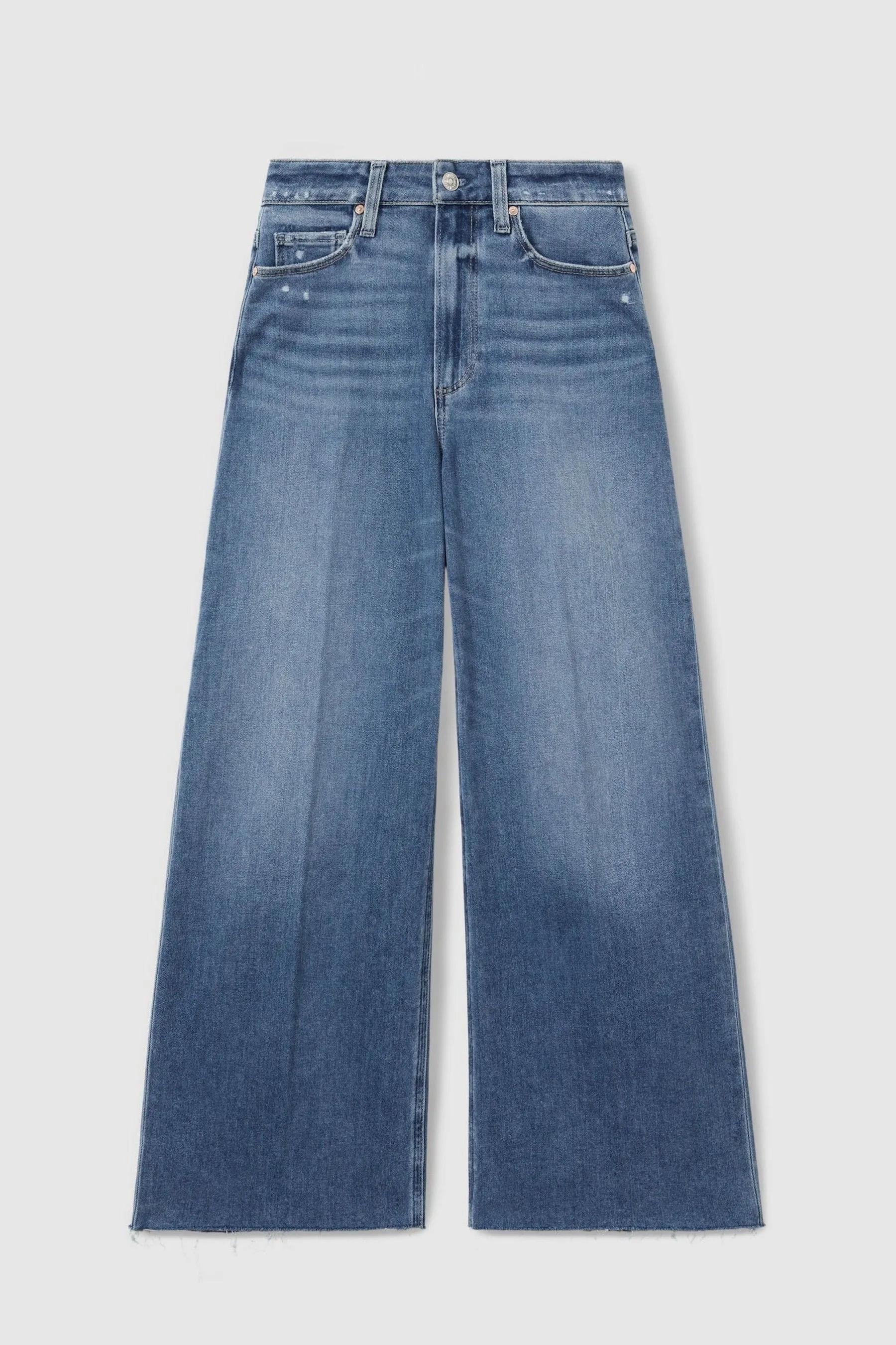 Paige Wide Leg Raw Hem Cropped Jeans    