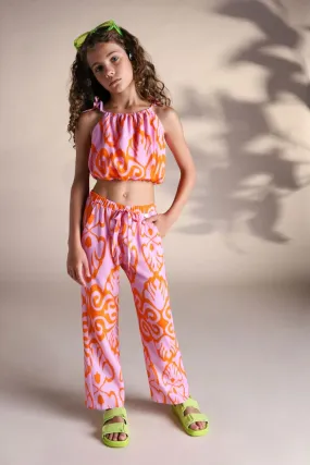 Pantaloni bambina a palazzo fantasia astratta con coulisse