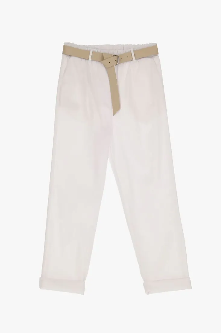 Pantaloni straight monocolour con vita elasticizzata e coulisse