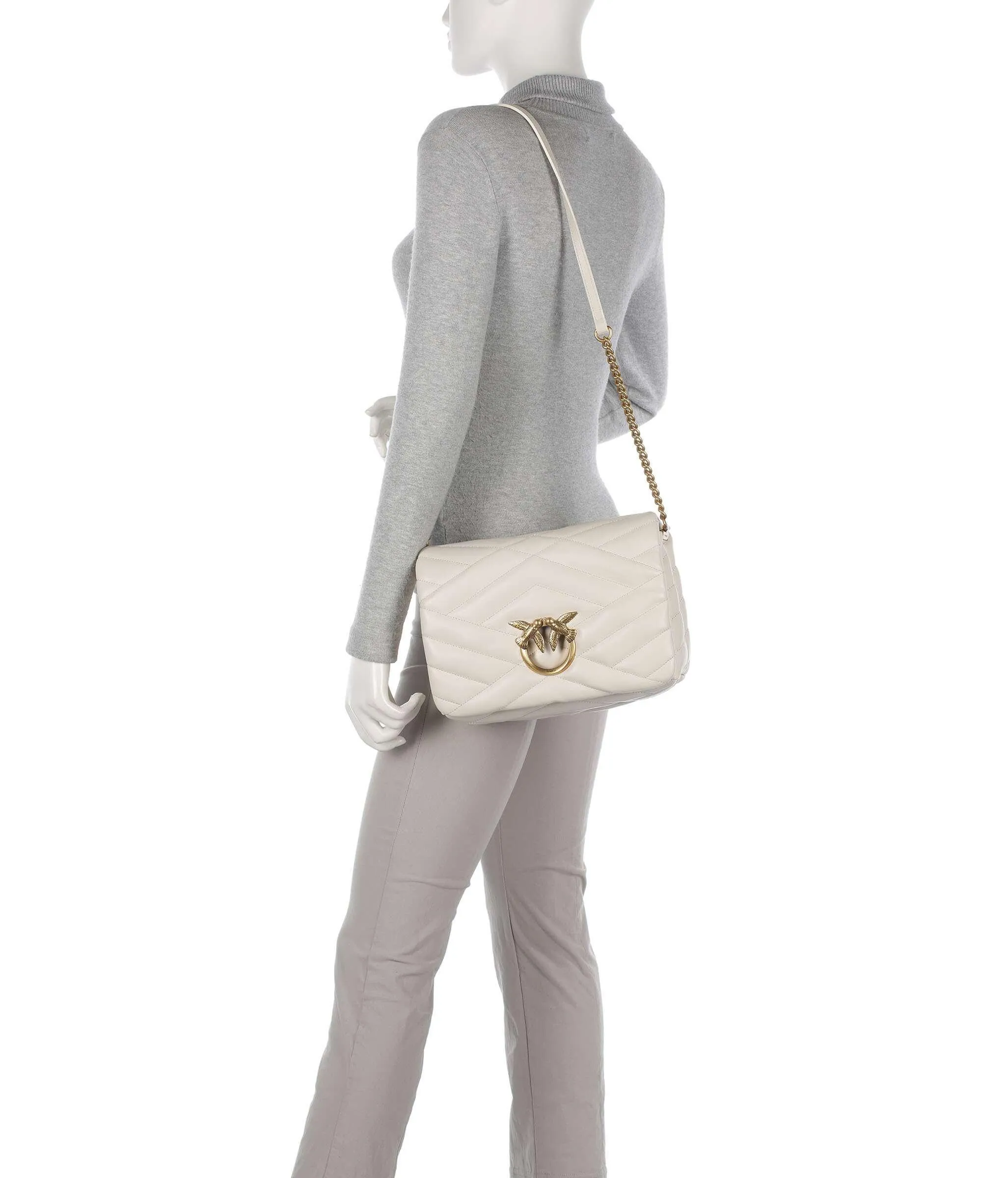  Pinko Love Click Puff Classic Borsa a tracolla pelle di pecora bianco  