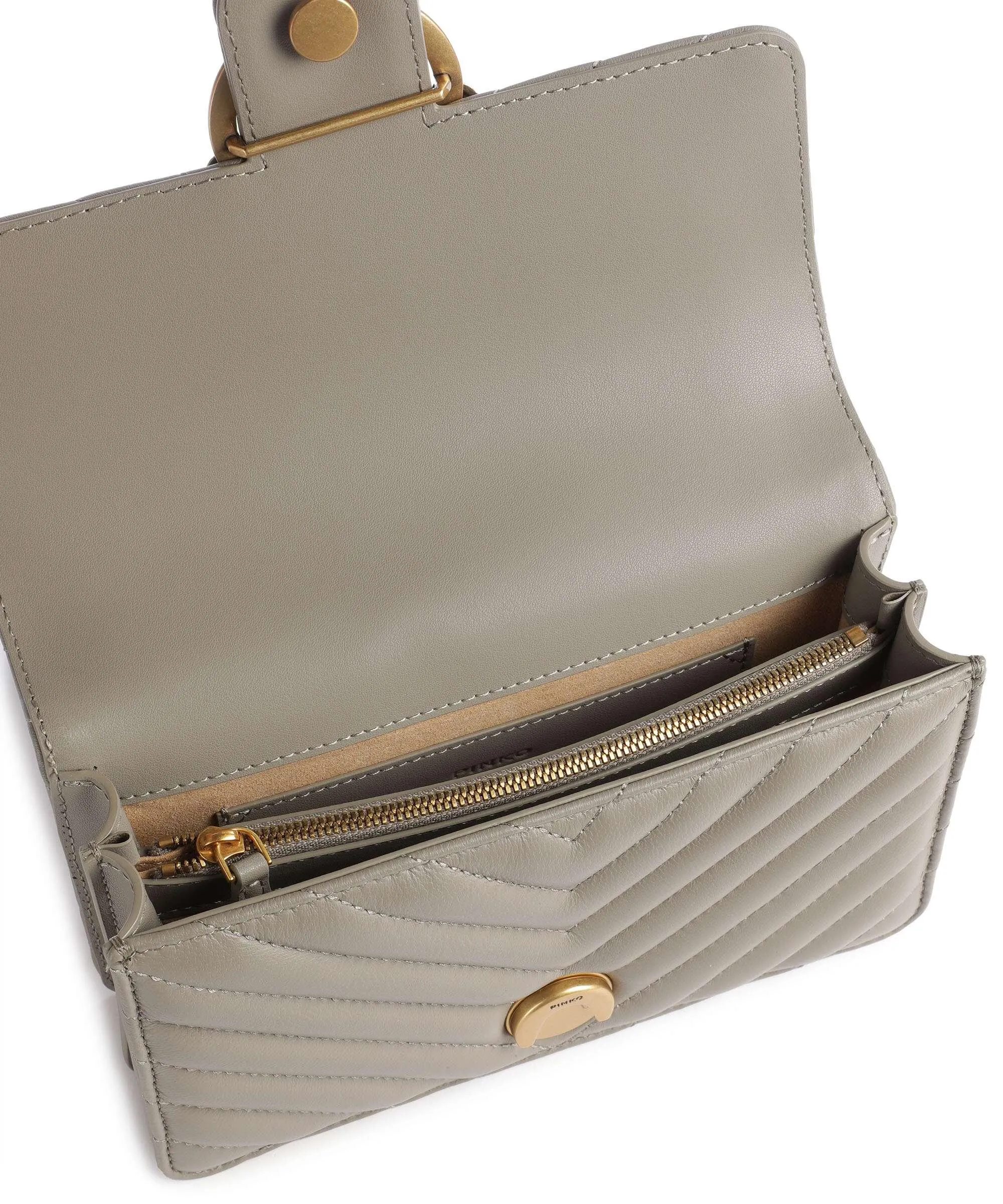  Pinko Love One Mini Borsa a spalla pelle a grana fine taupe  