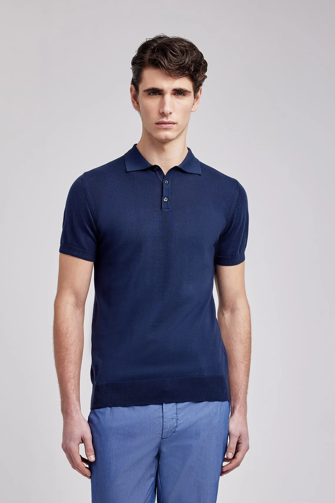 POLO IN MAGLIA DI COTONE BLU