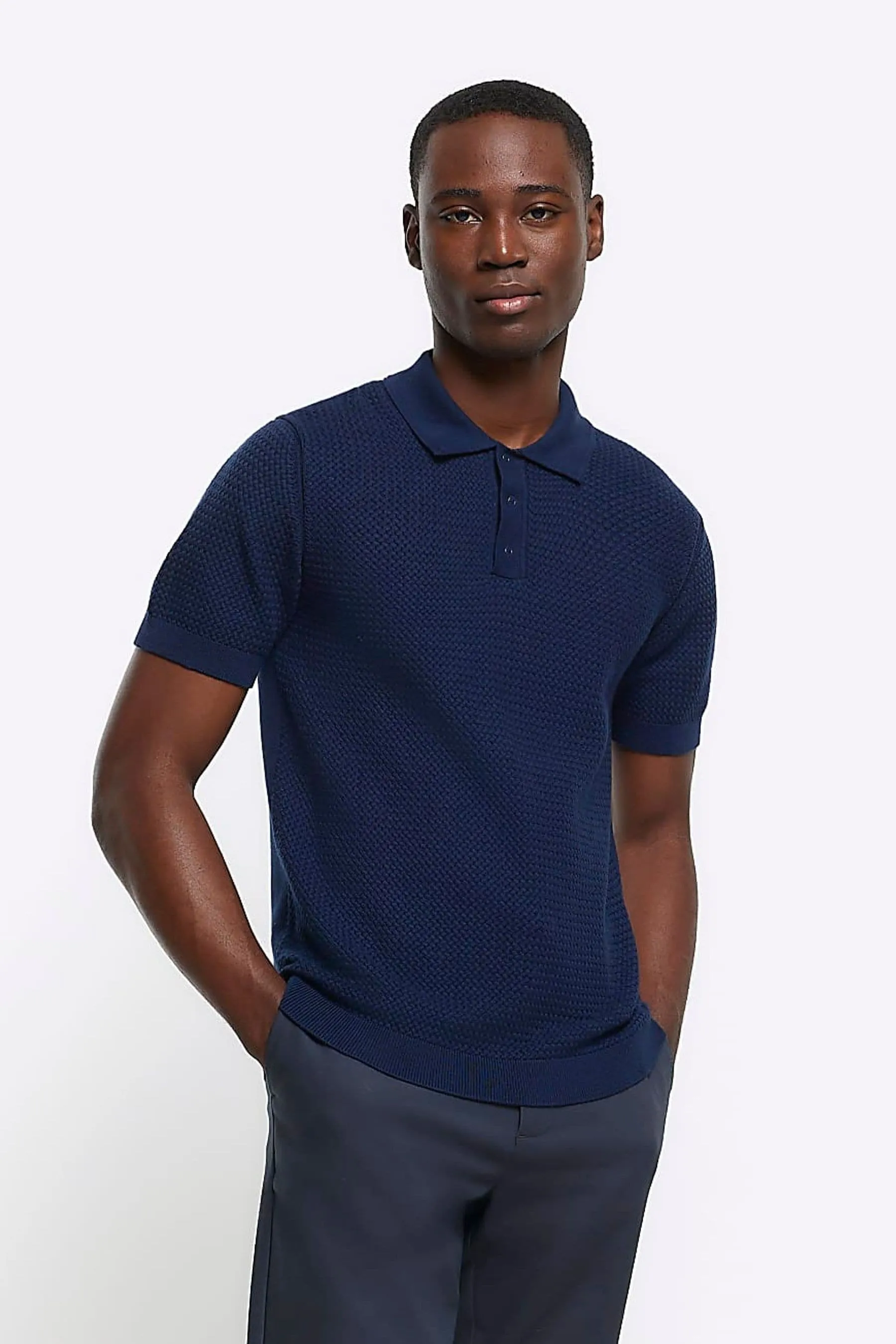 River Island - Polo in maglia testurizzata