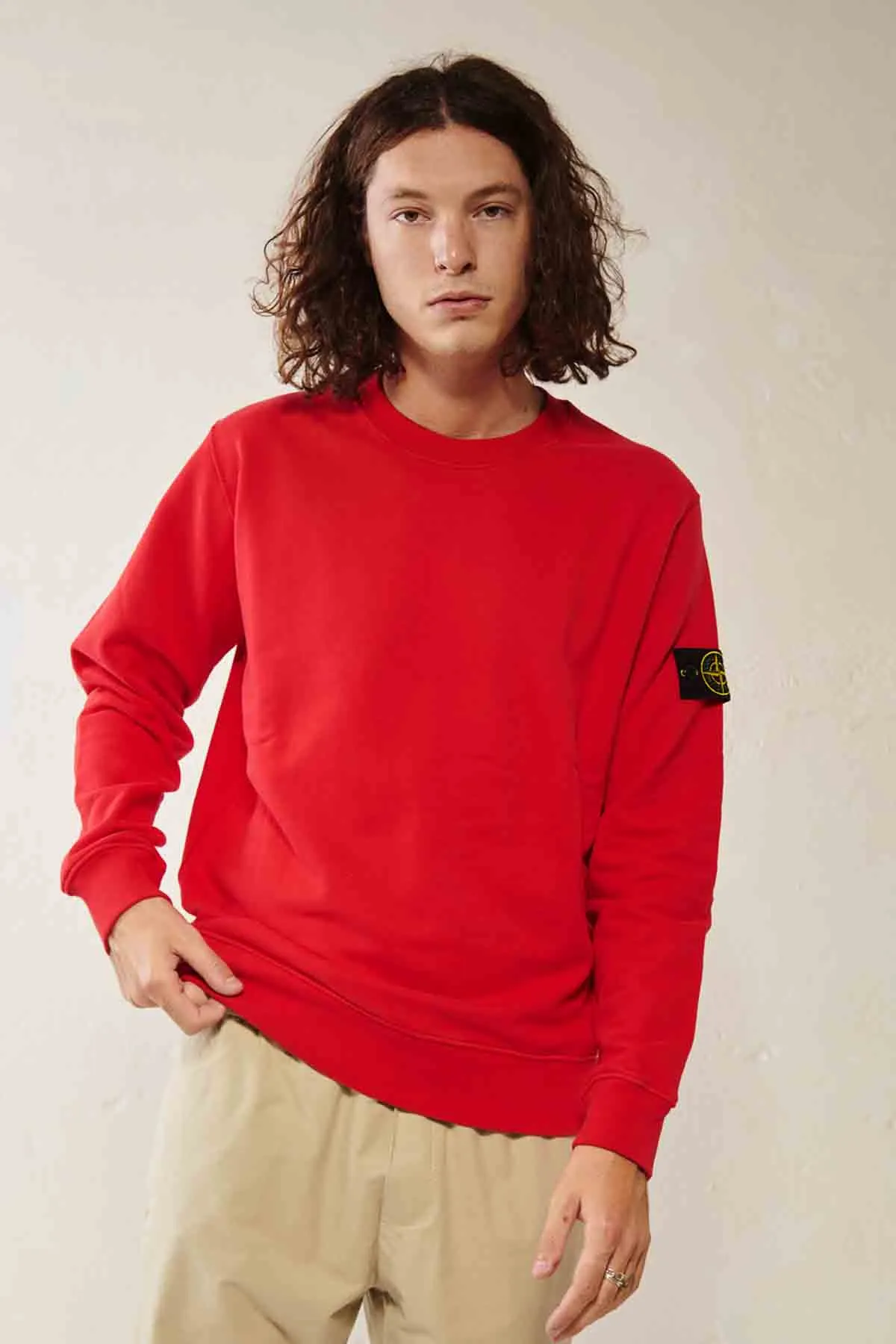 STONE ISLAND Felpa girocollo in cotone tinto in capo