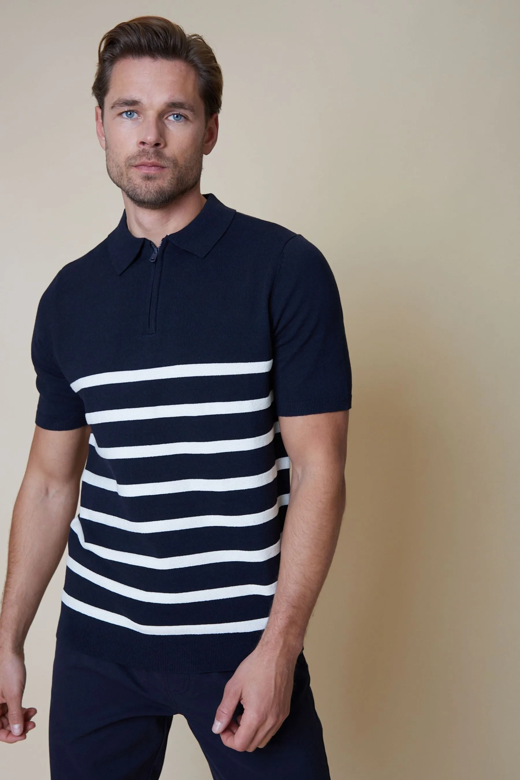 Threadbare - Polo in maglia Blend di cotone con zip a 1/4