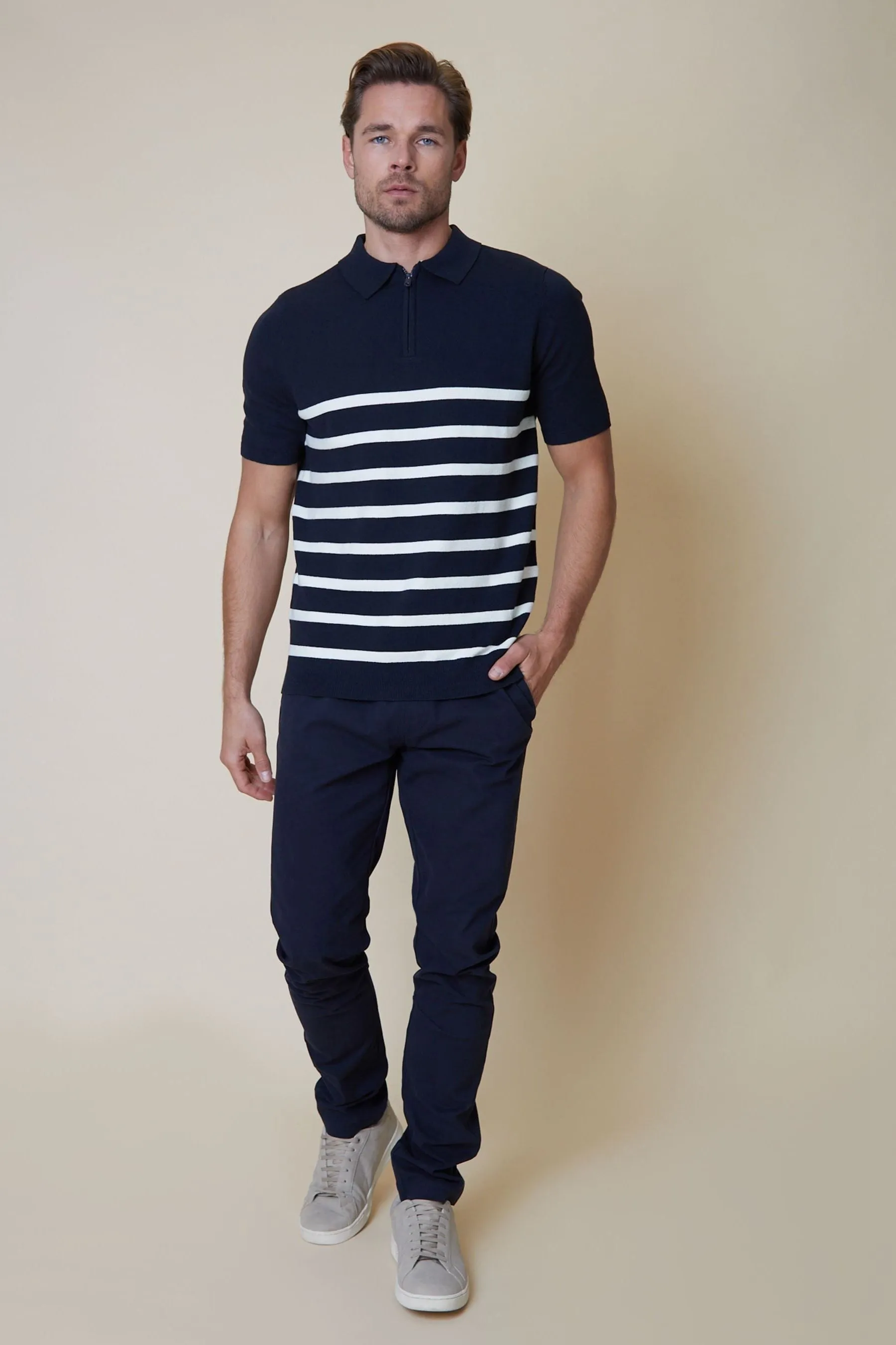 Threadbare - Polo in maglia Blend di cotone con zip a 1/4