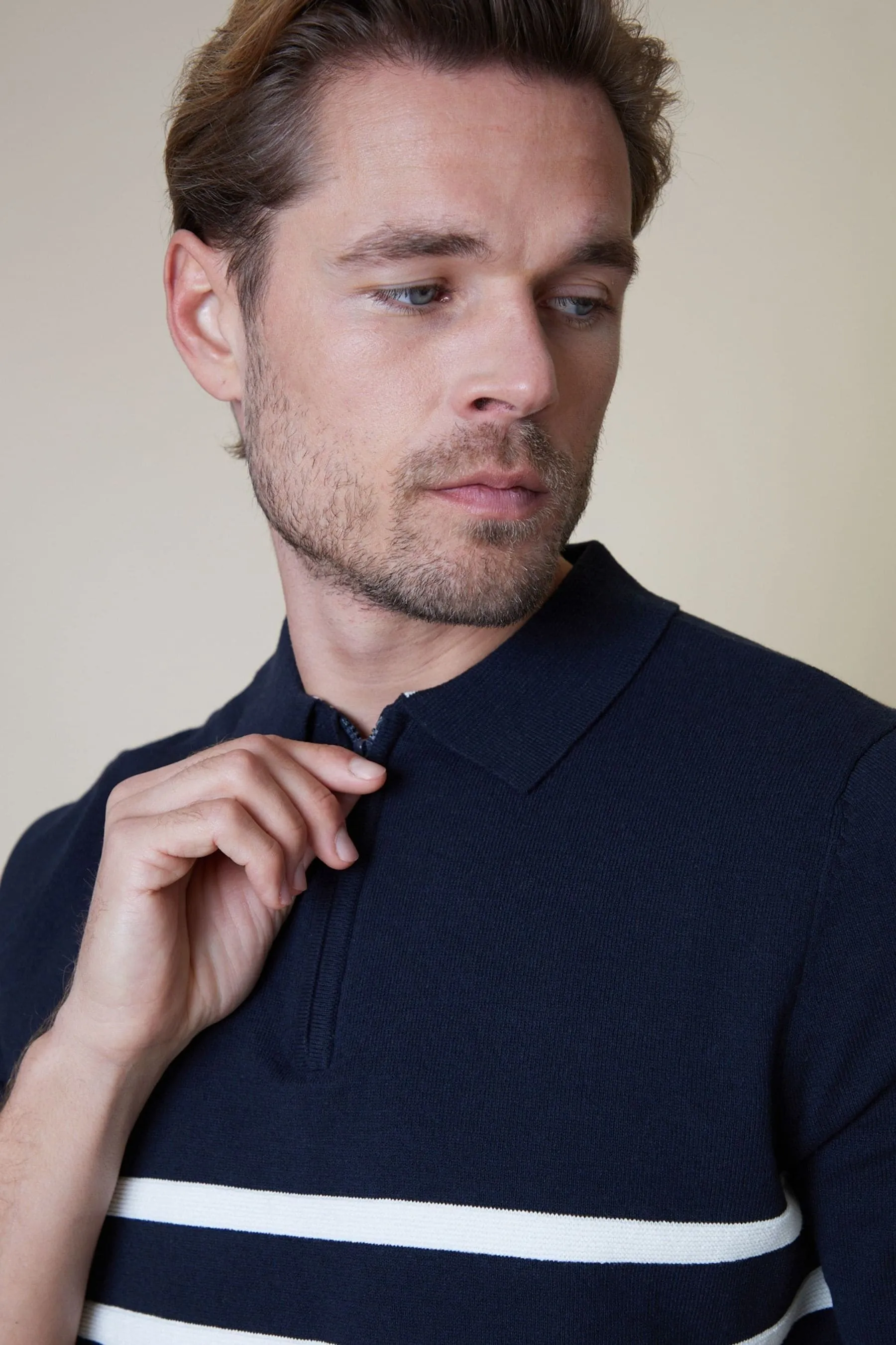 Threadbare - Polo in maglia Blend di cotone con zip a 1/4