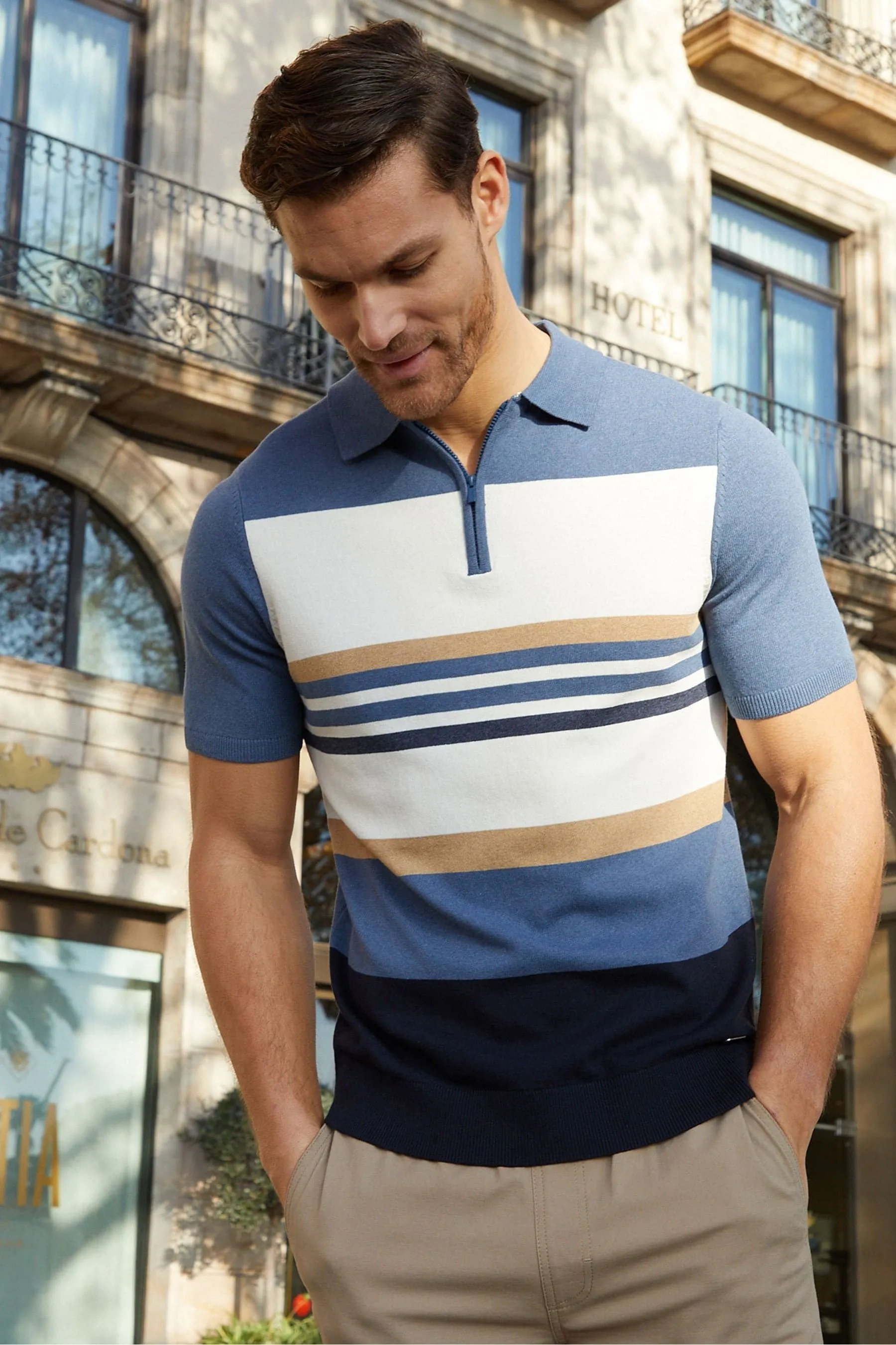 Threadbare - Polo in maglia Blend di cotone con zip a 1/4