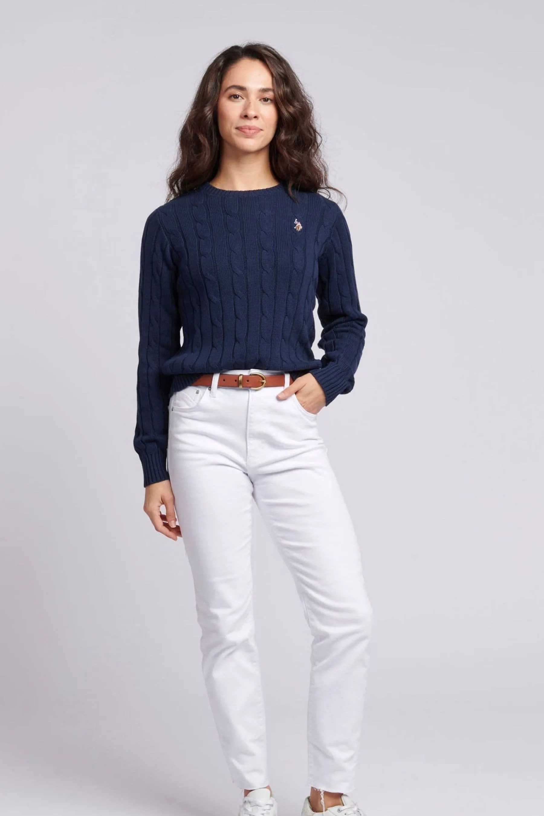 U.S. Polo Assn. Donna Blu Girocollo - Maglia lavorata a trecce