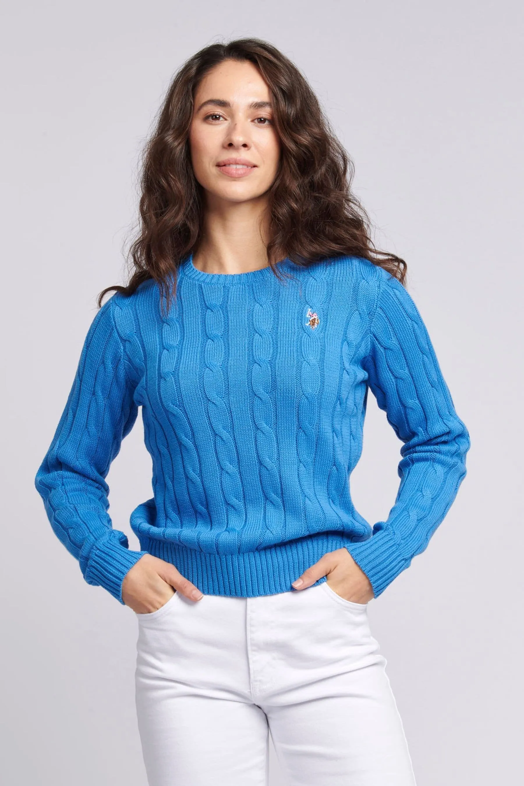 U.S. Polo Assn. Donna Blu - Girocollo - Maglia lavorata a trecce