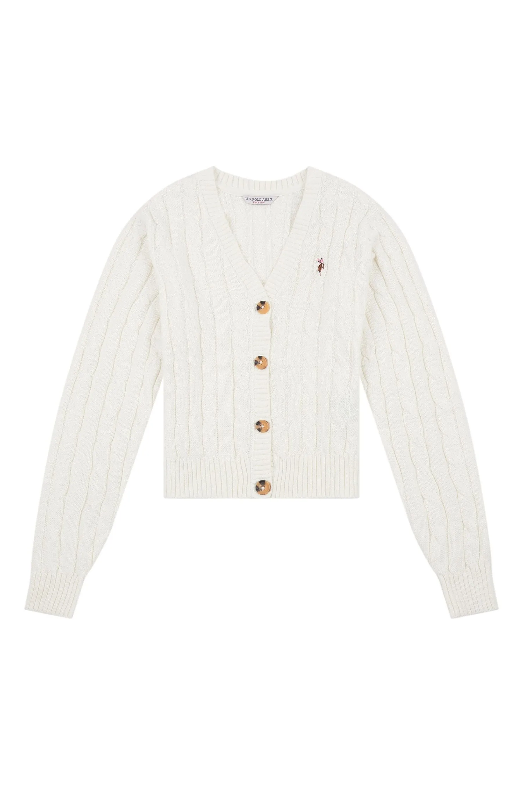 U.S. Polo Assn. Donna - Corto Bianco in maglia a trecce - Cardigan