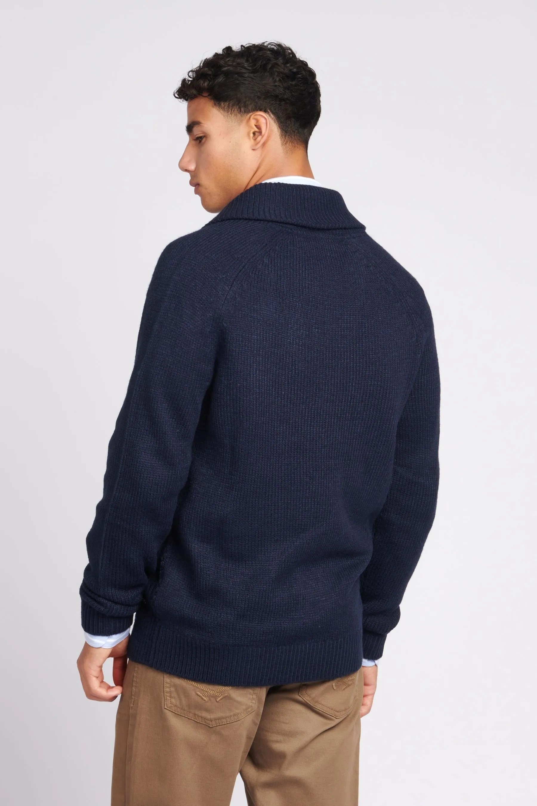 U.S. Polo Assn. Uomo Blu - Aran - Cardigan pesante sciallato lavorato a maglia