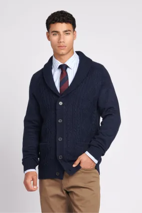 U.S. Polo Assn. Uomo Blu - Aran - Cardigan pesante sciallato lavorato a maglia