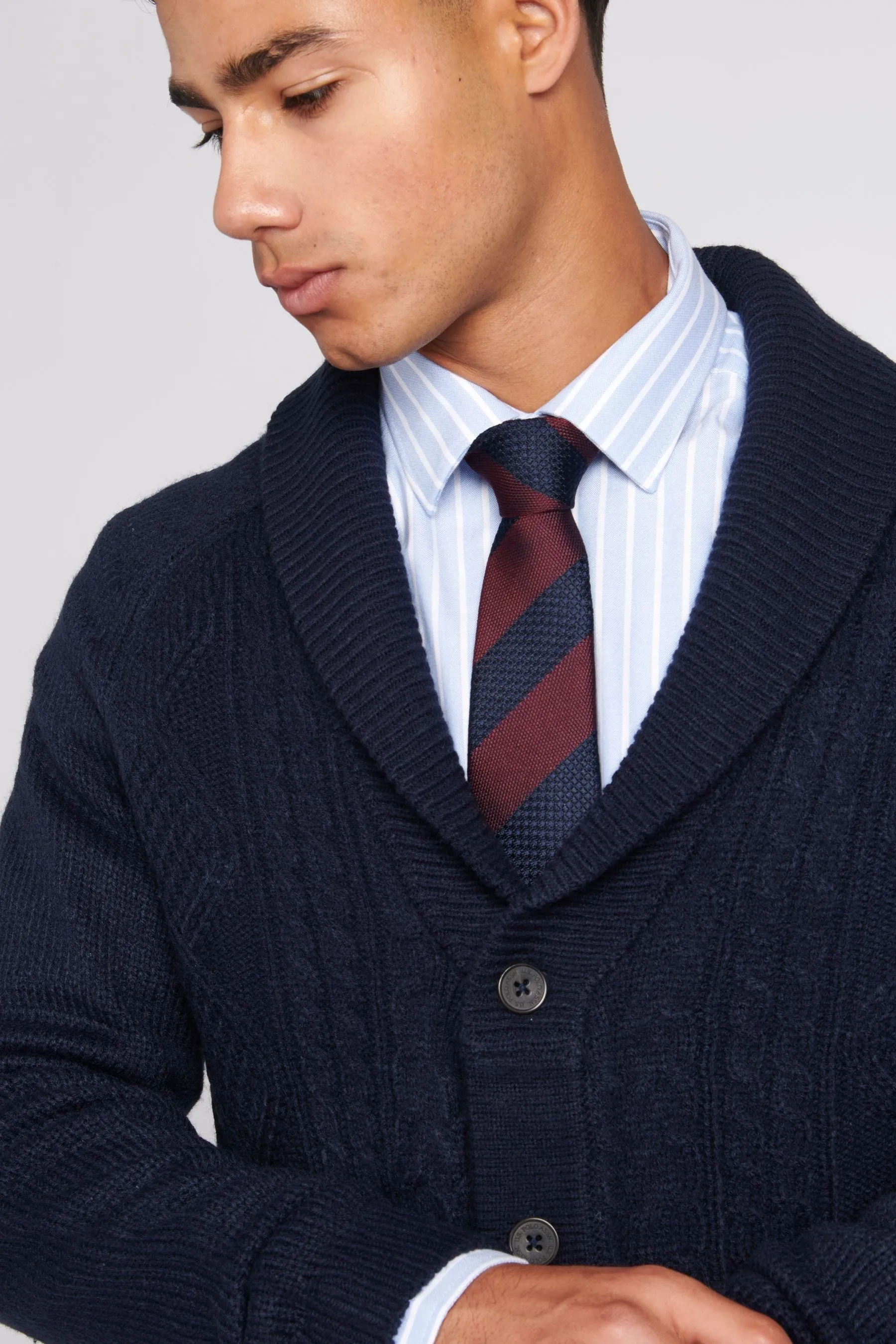 U.S. Polo Assn. Uomo Blu - Aran - Cardigan pesante sciallato lavorato a maglia