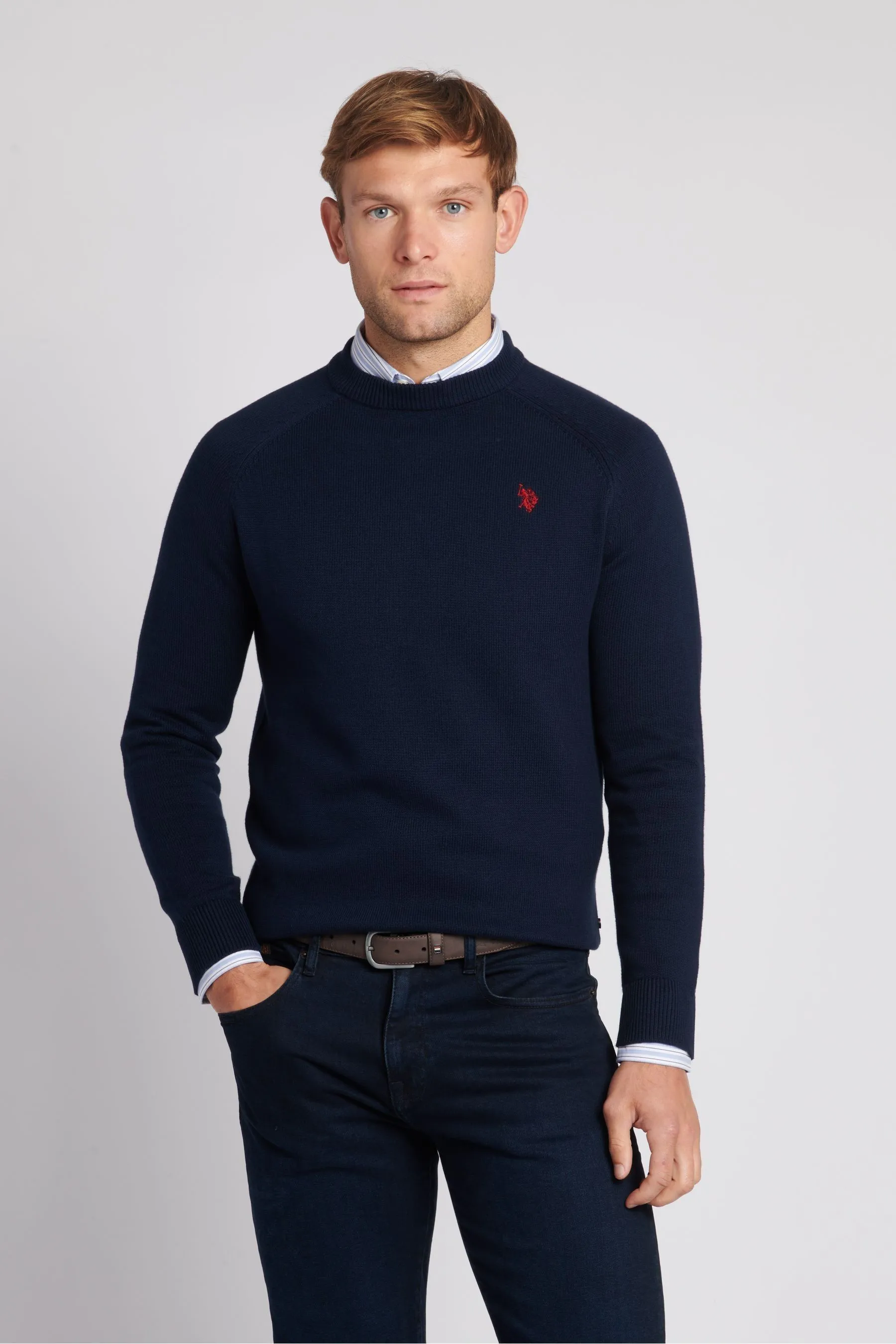 U.S. Polo Assn. Uomo Blu - Maglione girocollo in maglia