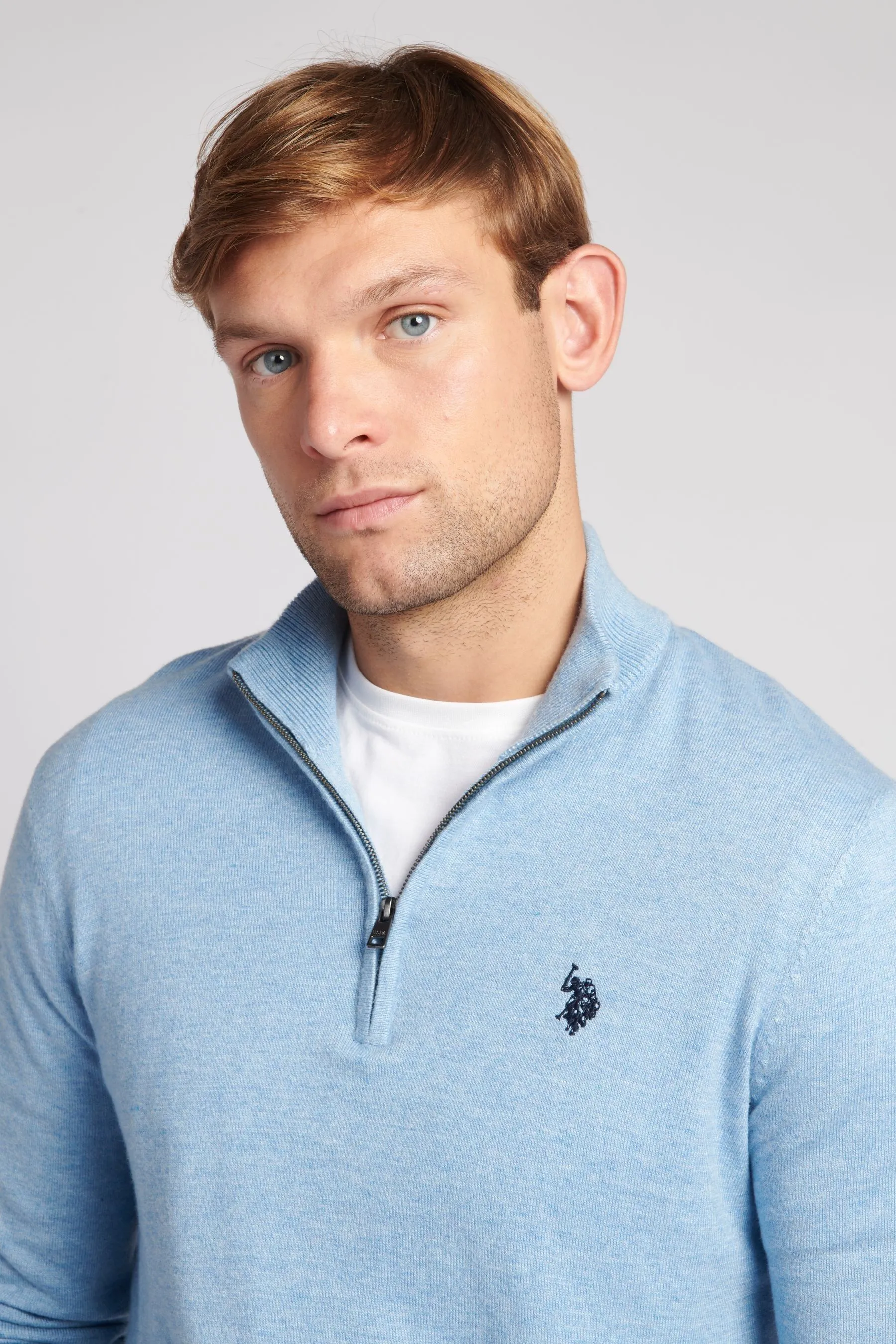 U.S. Polo Assn. Uomo Grigio Collo a imbuto maglia lavorata con zip corta