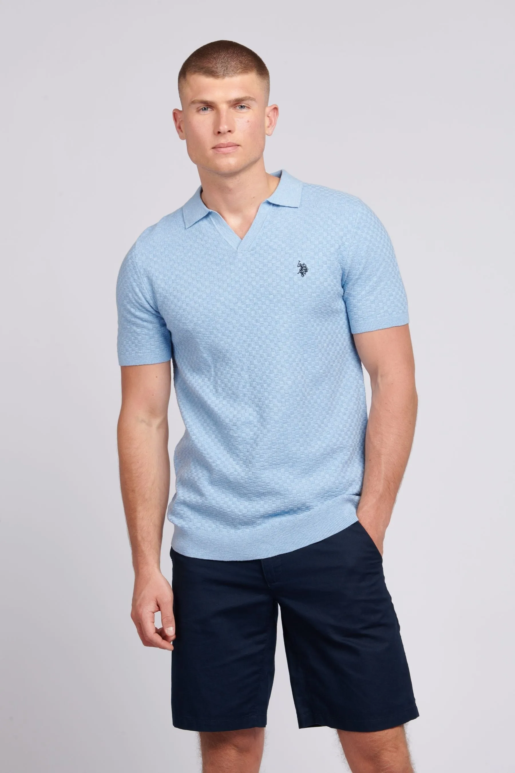 U.S. Polo Assn. Uomo regular Uomo - Blu vestibilità Blu - Polo in maglia testurizzata con rever