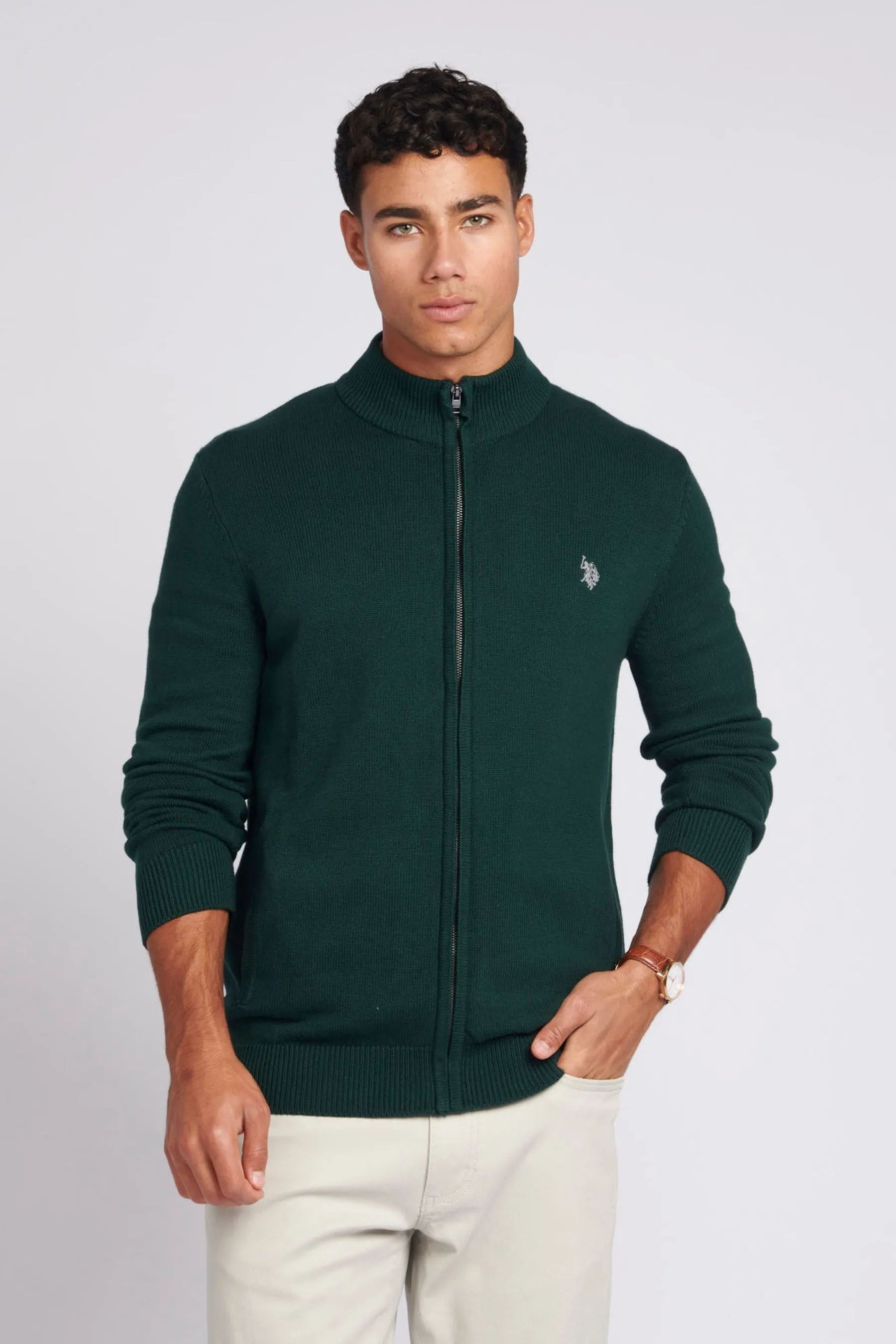 U.S. Polo Assn. Uomo Verde - Cardigan lavorato a maglia