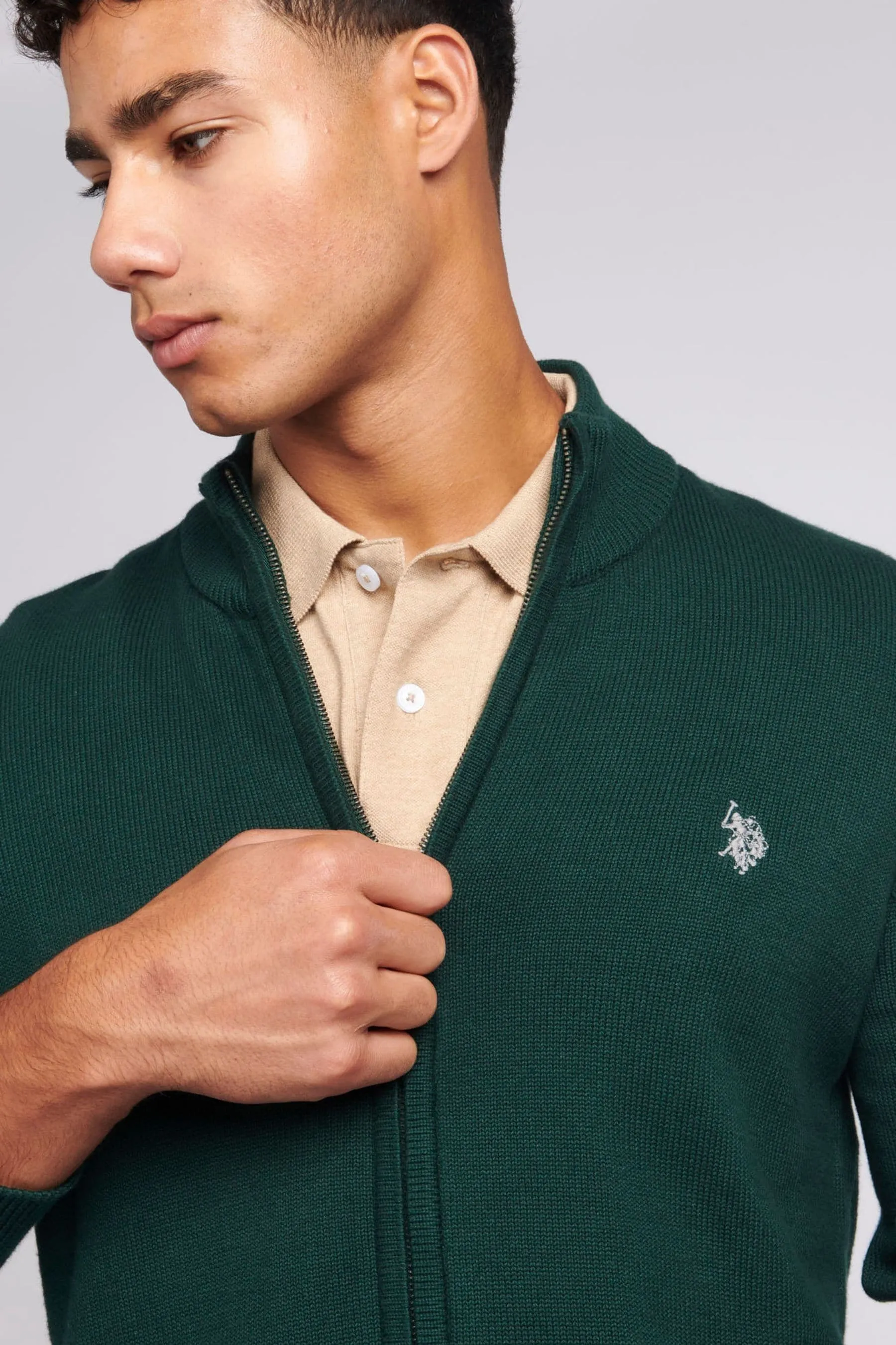 U.S. Polo Assn. Uomo Verde - Cardigan lavorato a maglia