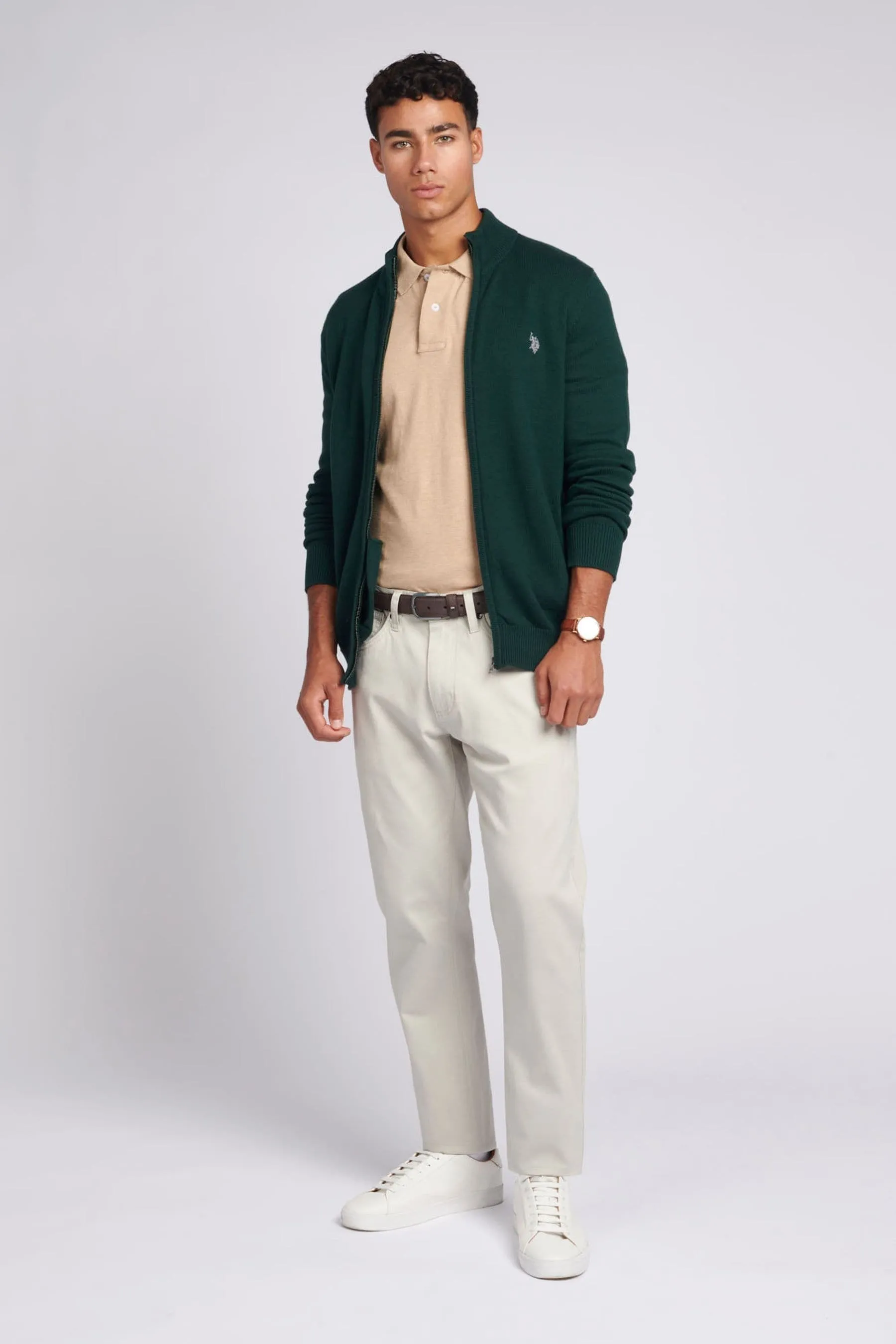 U.S. Polo Assn. Uomo Verde - Cardigan lavorato a maglia