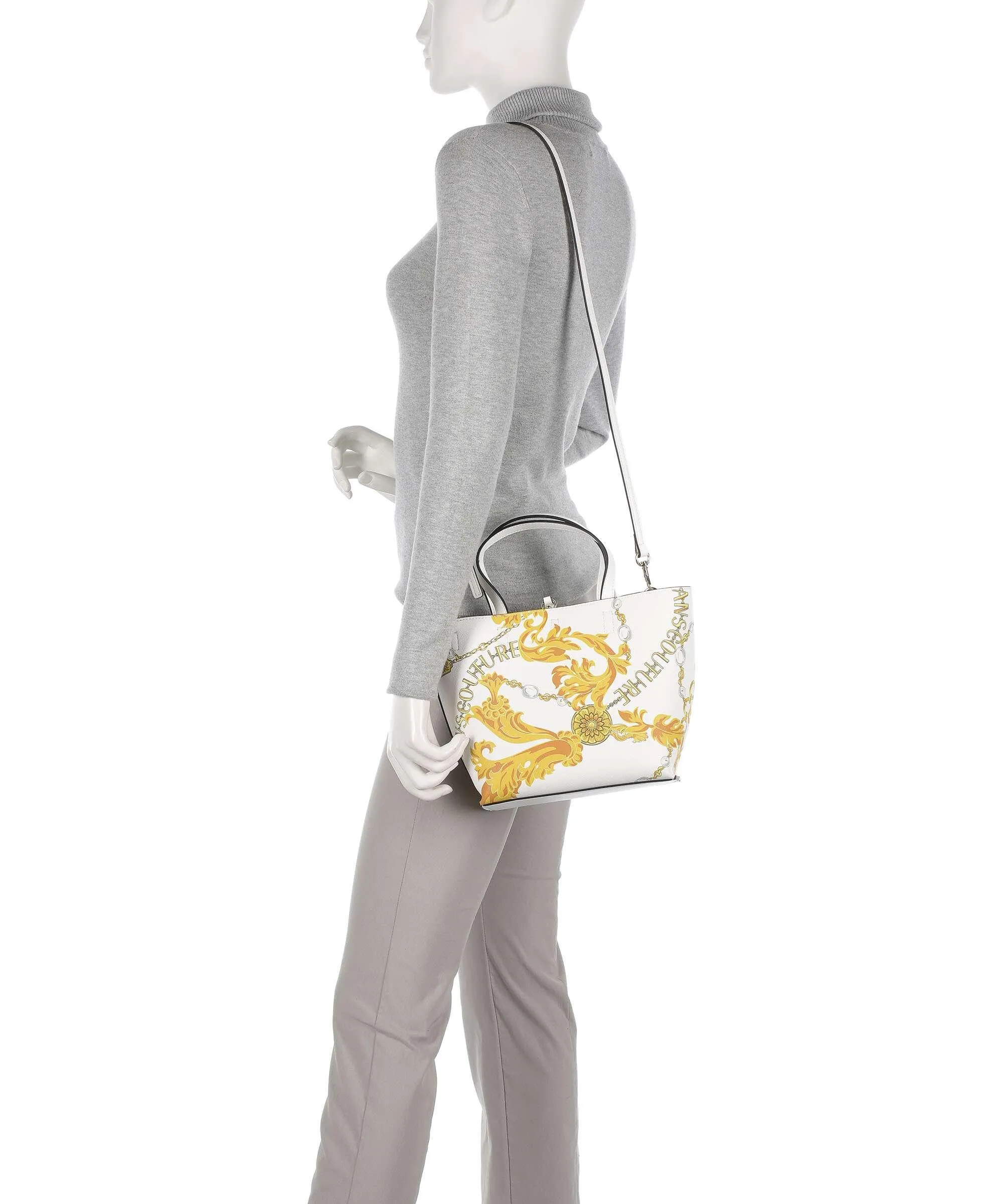  Versace Jeans Couture Reversible Shopper Borsa a mano pelle sintetica bianco  